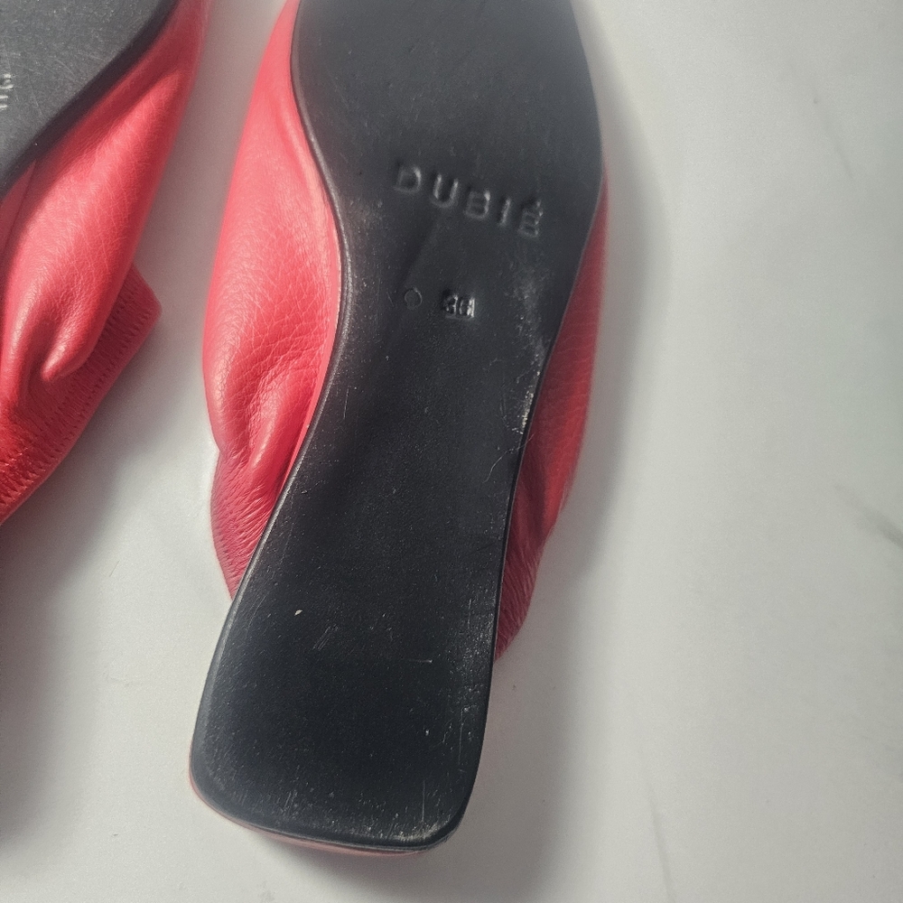 Dubie Red Leather Slip-On Mule Flats - Picture 8 of 13